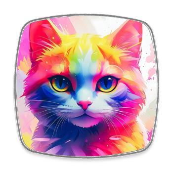 Lebendiges Regenbogenkatzen-Kunstwerk - Viereckiger Kühlschrankmagnet - Weiß - Vorne