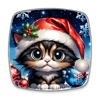 Adorable Christmas kitten. - Square fridge magnet - white - Front