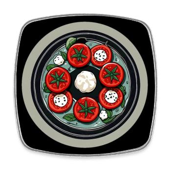 Tomatoes and mozzarella on the plate - Square fridge magnet - white - Front