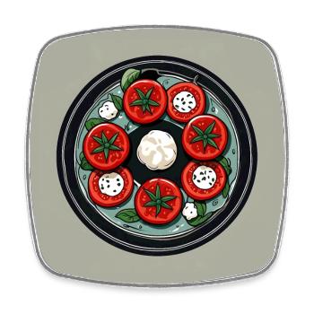 Tomatoes and mozzarella on the plate - Square fridge magnet - white - Front