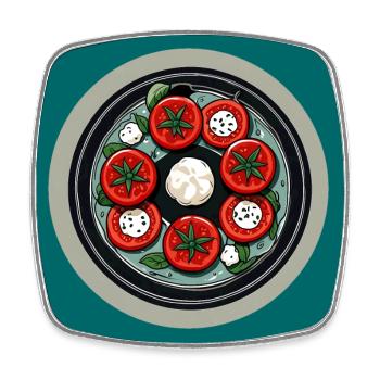 Tomatoes and mozzarella on the plate - Square fridge magnet - white - Front