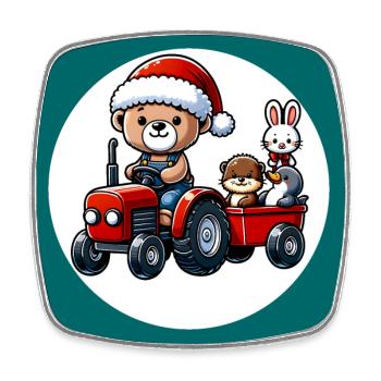 Christmas tractor with teddy bear, rabbit and otter - Square fridge magnet - white - Front