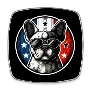 Französische Bulldogge Frenchie mit Sonnenbrille - Viereckiger Kühlschrankmagnet - Weiß - Vorne