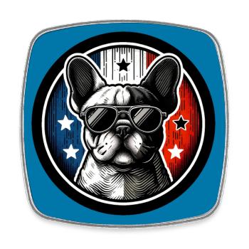 Französische Bulldogge Frenchie mit Sonnenbrille - Viereckiger Kühlschrankmagnet - Weiß - Vorne