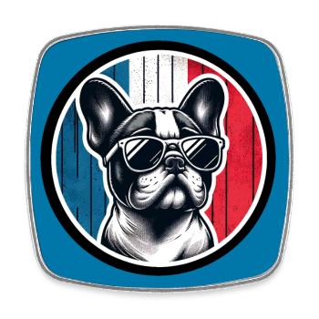 Französische Bulldogge Frenchie mit Sonnenbrille - Viereckiger Kühlschrankmagnet - Weiß - Vorne