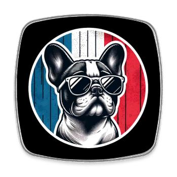 Französische Bulldogge Frenchie mit Sonnenbrille - Viereckiger Kühlschrankmagnet - Weiß - Vorne