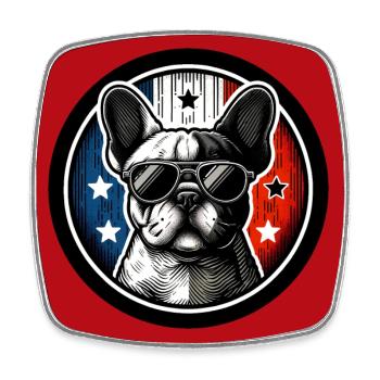 Französische Bulldogge Frenchie mit Sonnenbrille - Viereckiger Kühlschrankmagnet - Weiß - Vorne