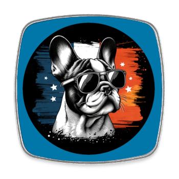 Französische Bulldogge Frenchie mit Sonnenbrille - Viereckiger Kühlschrankmagnet - Weiß - Vorne