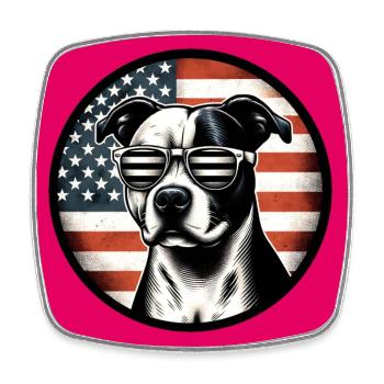 Staffordshire Terrier Staff avec lunettes de soleil - Magnet carré - blanc - Devant