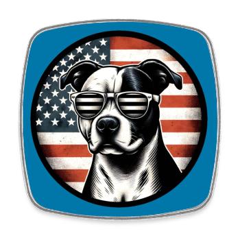 Staffordshire Terrier Staff avec lunettes de soleil - Magnet carré - blanc - Devant