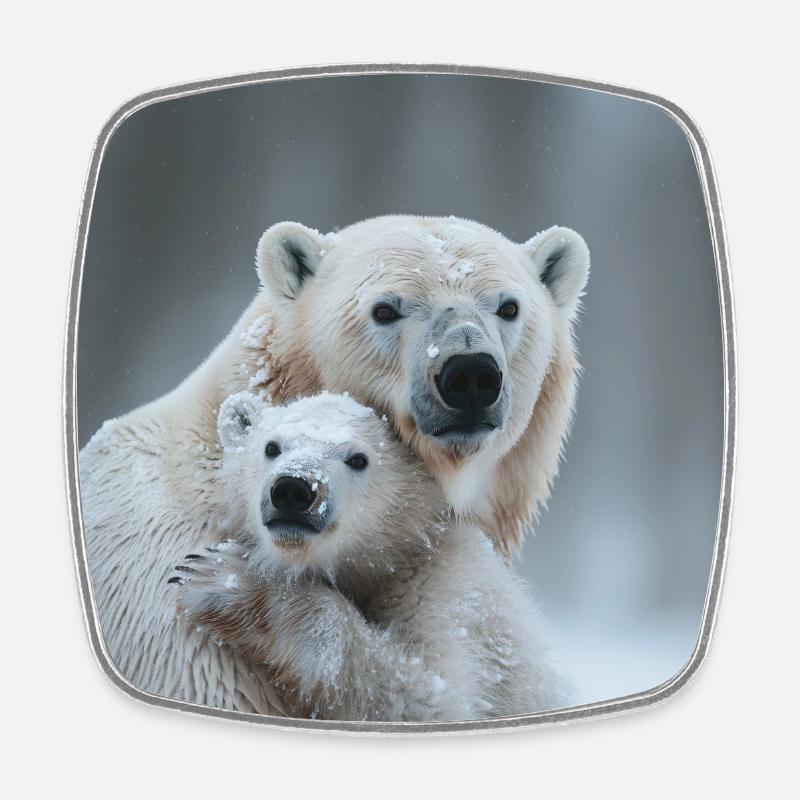 Polar bear mother with child - Square fridge magnet - white