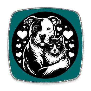 Staffordshire Terrier and Cat Love Friendship - Square fridge magnet - white - Front