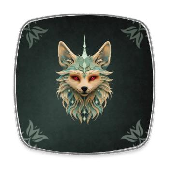 Mystical fox with piercing red eyes. - Square fridge magnet - white - Front