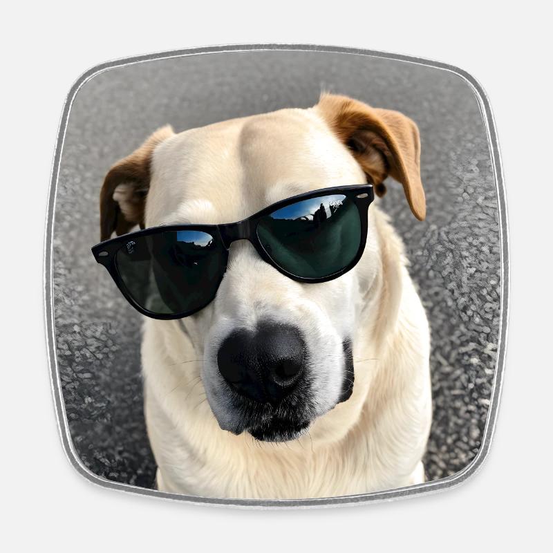 Dog with sunglasses - Square fridge magnet - white