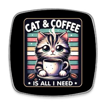 Katze und Kaffee ist alles was ich brauche - Viereckiger Kühlschrankmagnet - Weiß - Vorne