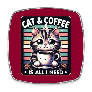 Katze und Kaffee ist alles was ich brauche - Viereckiger Kühlschrankmagnet - Weiß - Vorne