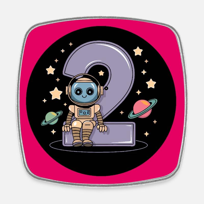 I'm 2 years second birthday astronaut - Square fridge magnet - white