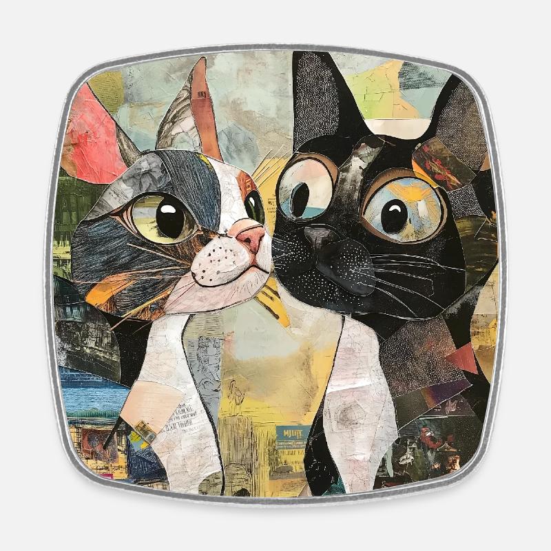 cat cats cat collage - Square fridge magnet - white