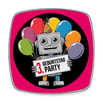 3 Jahre dritter Geburtstag Roboter mit Luftballons - Viereckiger Kühlschrankmagnet - Weiß - Vorne