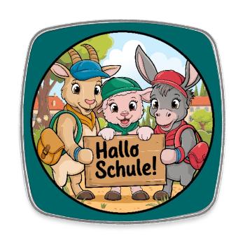 Einschulung Button lustige Tiere ABC Schütze - Viereckiger Kühlschrankmagnet - Weiß - Vorne