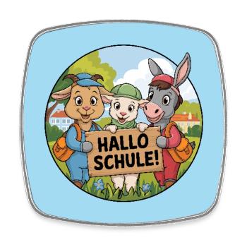 Einschulung Hallo Schule mit lustigen Tieren - Viereckiger Kühlschrankmagnet - Weiß - Vorne