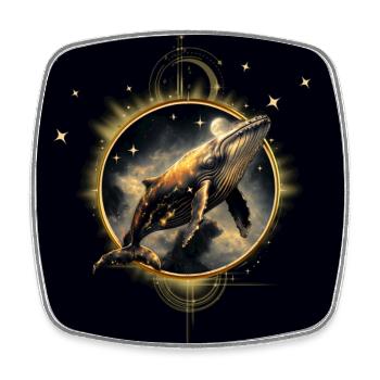 Cosmic elegance, the golden and black whale - Square fridge magnet - white - Front