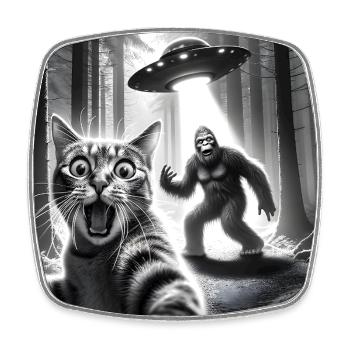 Lustige Katze Selfie mit Bigfoot und UFO - Viereckiger Kühlschrankmagnet - Weiß - Vorne