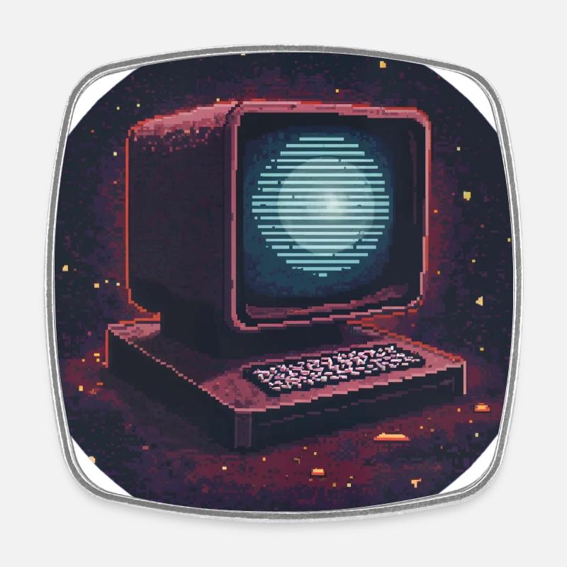 Pixel computer - Square fridge magnet - white