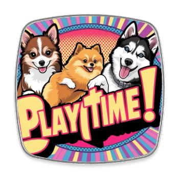 Chiens de bande dessinée - Temps de jeu - Magnet carré - blanc - Devant