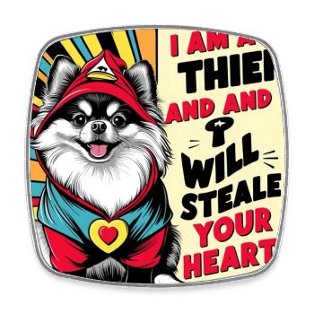 Pomeranian Dog "I am a thief" - Viereckiger Kühlschrankmagnet - Weiß - Vorne