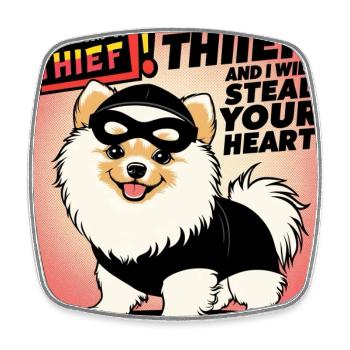 Comicstyle Pomeranian Dog "I am a thief" - Viereckiger Kühlschrankmagnet - Weiß - Vorne