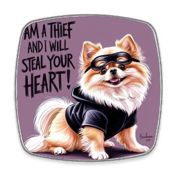 Pomeranian Dog "I am a thief" - Viereckiger Kühlschrankmagnet - Weiß - Vorne