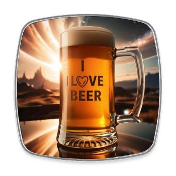 I Love Beer Glasmotiv - Viereckiger Kühlschrankmagnet - Weiß - Vorne