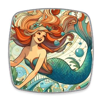 Mermaid Mermaid Red Hair Art Nouveau Gift - Square fridge magnet - white - Front