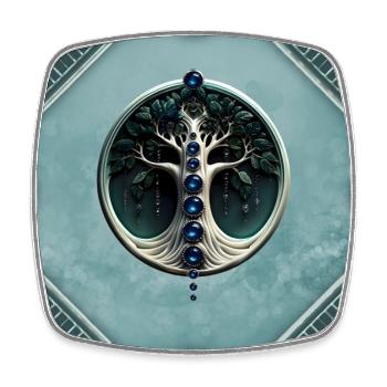Teal Harmony, Mystical Tree of Life - Square fridge magnet - white - Front