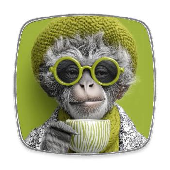 Stylisher Affe mit Sonennbrille und Kaffeetasse - Viereckiger Kühlschrankmagnet - Weiß - Vorne