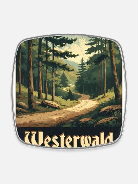 Westerwald Waldweg - Viereckiger Kühlschrankmagnet - Weiß