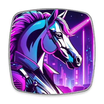Neon Cyber Unicorn Illustration - Square fridge magnet - white - Front