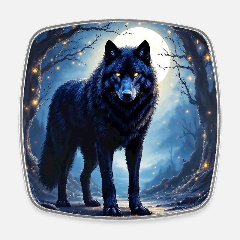 Krafttier Dunkler Wolf - Viereckiger Kühlschrankmagnet - Weiß