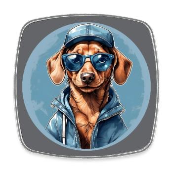 Dackel Dachshund mit Sonnenbrille und Hoodie - Viereckiger Kühlschrankmagnet - Weiß - Vorne