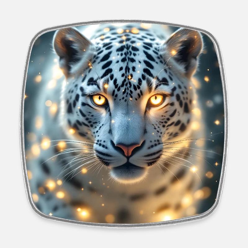 Krafttier Weisser Leopard - Viereckiger Kühlschrankmagnet - Weiß