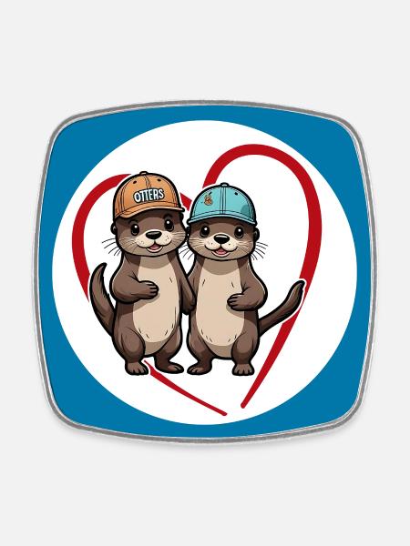 Deux loutres avec des casquettes de baseball, des copains et des amis - Magnet carré - blanc