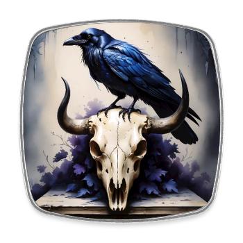 Mystical Raven and Bull Skull Artwork - Square fridge magnet - white - Front