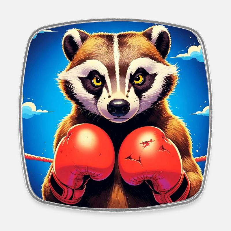 Illustration de raton laveur de boxe - Magnet carré - blanc