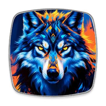 Lebendige geometrische Wolf Illustration - Viereckiger Kühlschrankmagnet - Weiß - Vorne