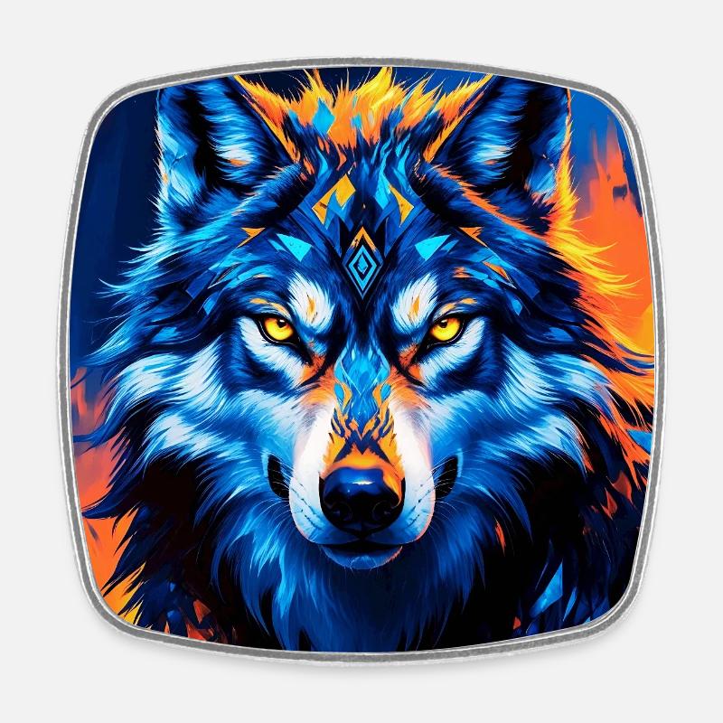 Vivid Geometric Wolf Illustration - Square fridge magnet - white
