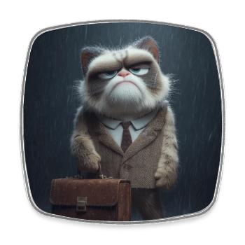 Bürokatze im Regen - Viereckiger Kühlschrankmagnet - Weiß - Vorne