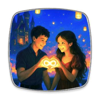 Romantic Couple Holding Glowing Infinity Heart - Square fridge magnet - white - Front