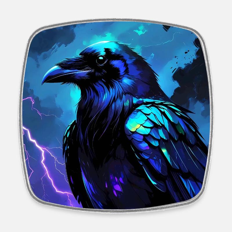 Art du corbeau de nuit électrique - Magnet carré - blanc