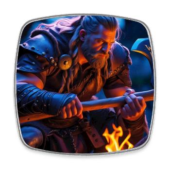Fantasy Wikinger mit einer Axt - Viereckiger Kühlschrankmagnet - Weiß - Vorne